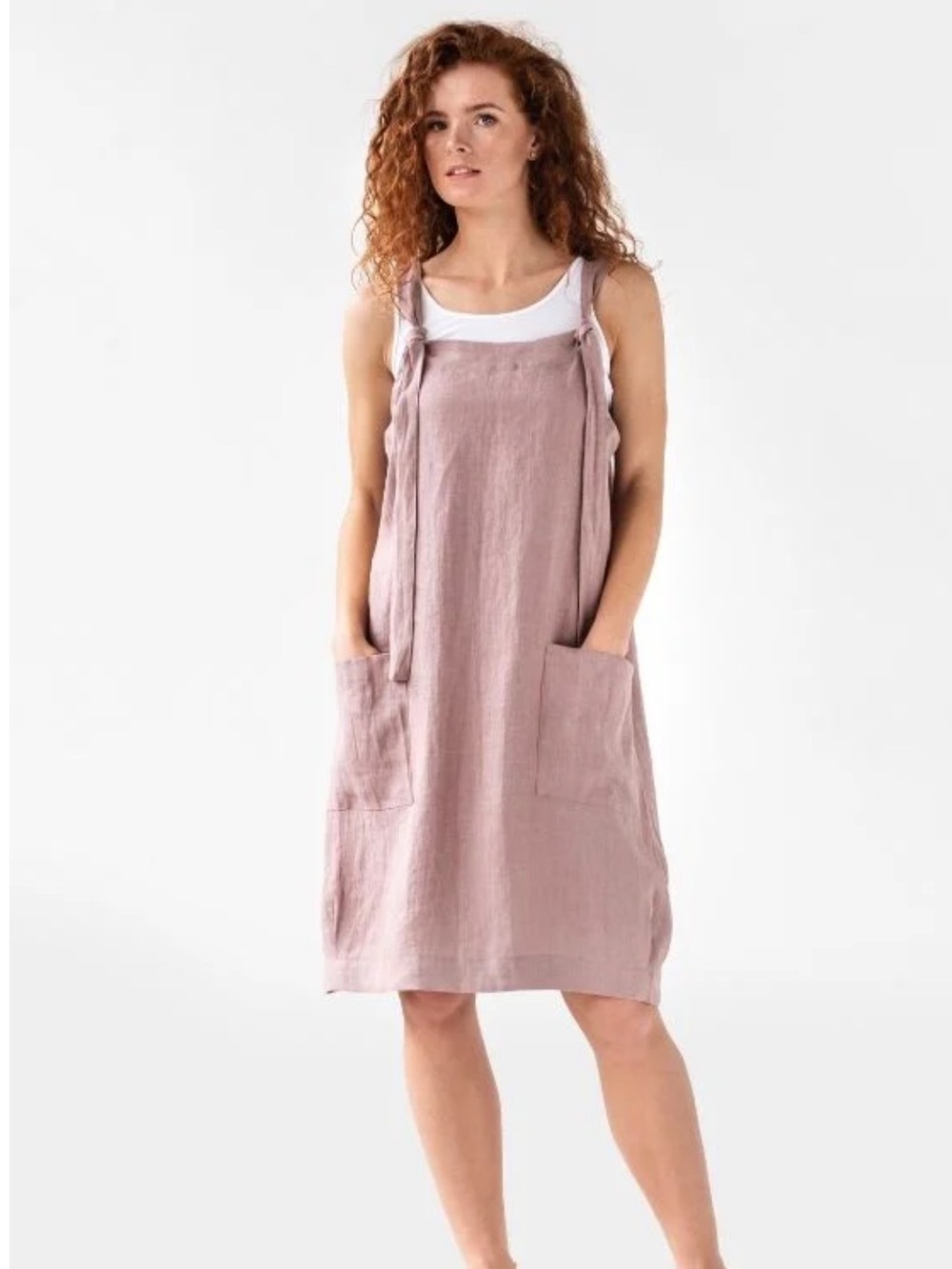 Magic Linen Visby Linen Pinafore Dress Woodrose
